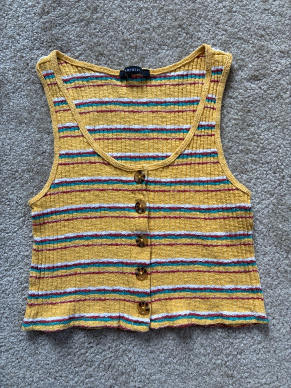 Y2K Forever 21 Yellow Multicolor Striped Button Crop Tank